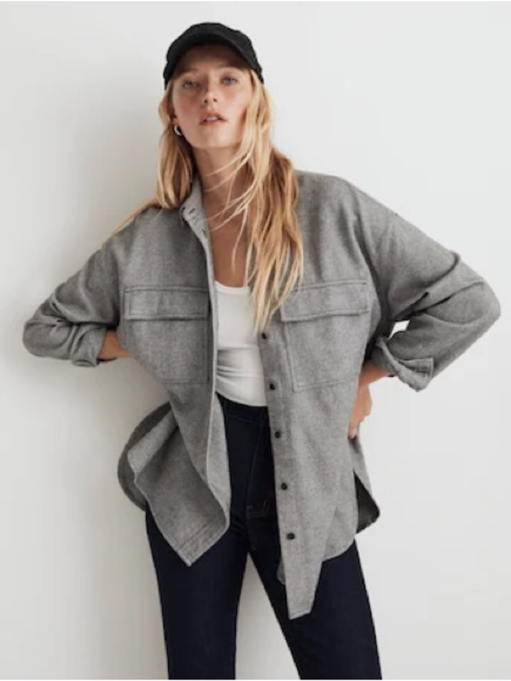 Madewell Sz XL Brushed Grey Oversized Button Front Casual Shirt Shacket